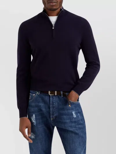 Brunello Cucinelli Ribbed Collar High Neck Sweater In Black