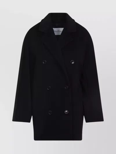 Max Mara Double-breasted Wool Cashmere Coat With Notched Collar In Black