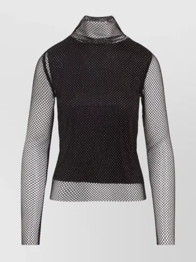 Sportmax Valdai Embellished Fishnet Crop Top In Black