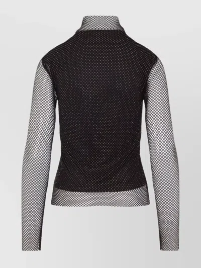 Sportmax Valdai Embellished Fishnet Crop Top In Black