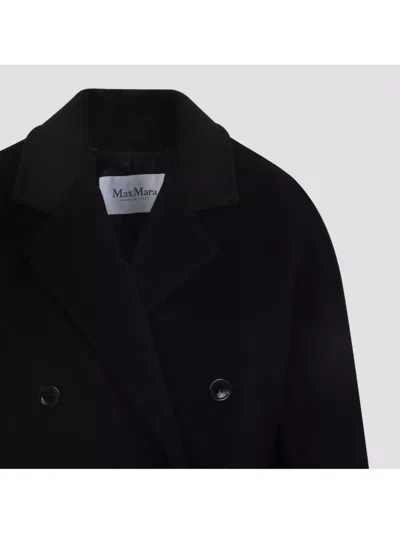 Max Mara Double-breasted Wool Cashmere Coat With Notched Collar In Black