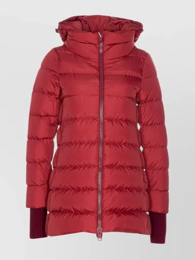 Herno Quilted Hooded Long Jacket In Red