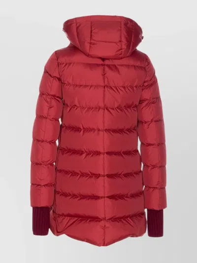 Herno Quilted Hooded Long Jacket In Red