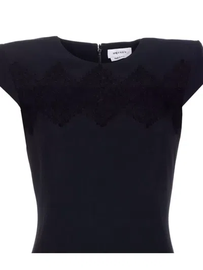 Alexander Mcqueen Wool Tailored Pencil Dress With Lace Details Clothing In Black
