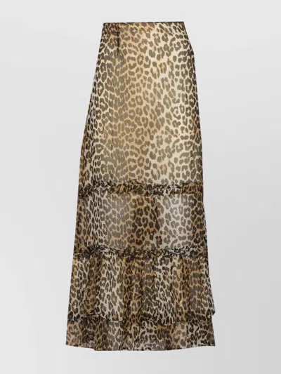 Ganni Animal Print Flared Layered Leopard Skirt