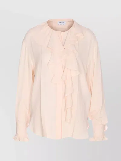 Alexander Mcqueen Ruffled Front Long Sleeves Top In Gray