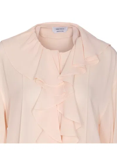 Alexander Mcqueen Ruffled Front Long Sleeves Top In Gray