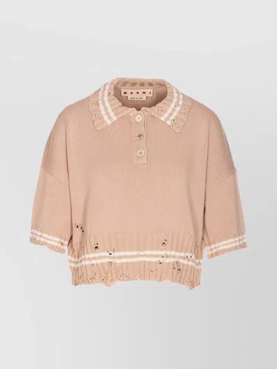 Marni Knitwear Polo With Distressed Button Detailing In Gray