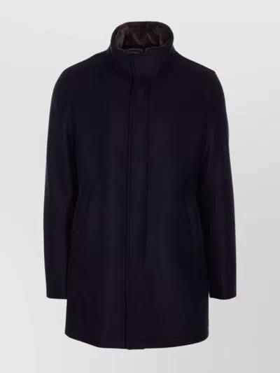 Herno Collar Shearling Removable Pockets Lateral Sleeves Long In Blue