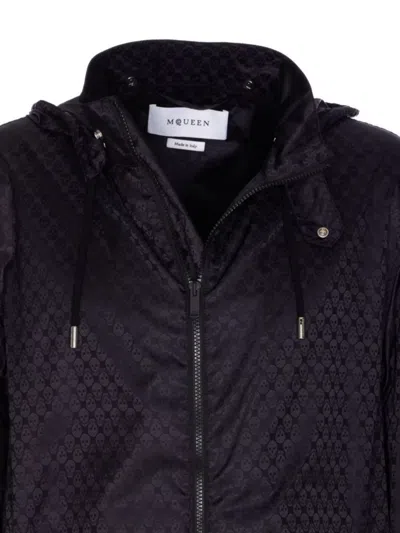 Alexander Mcqueen Skull Print Hooded Jacket In Blue