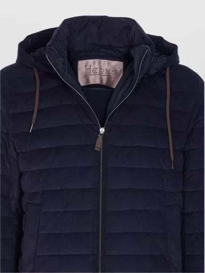 Herno Hooded Quilted Down Jacket In Blue