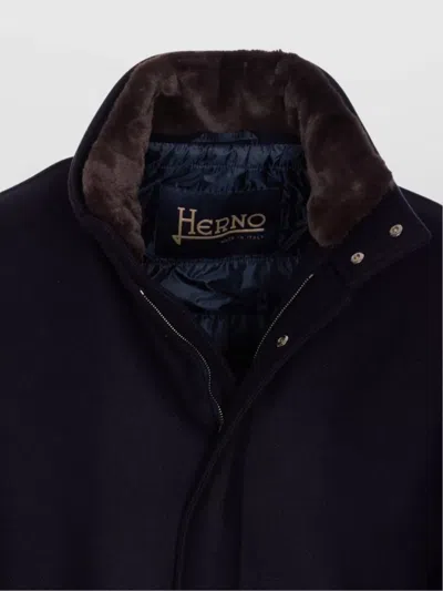 Herno Collar Shearling Removable Pockets Lateral Sleeves Long In Blue