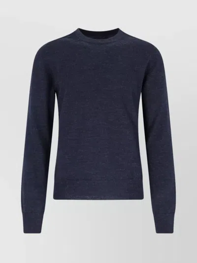 Maison Margiela Crewneck Sweater With Ribbed Cuffs And Elbow Patches In Blue