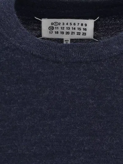 Maison Margiela Crewneck Sweater With Ribbed Cuffs And Elbow Patches In Blue