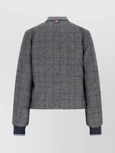 Thom Browne Checked Pattern Ribbed Collar Jacket In Gray