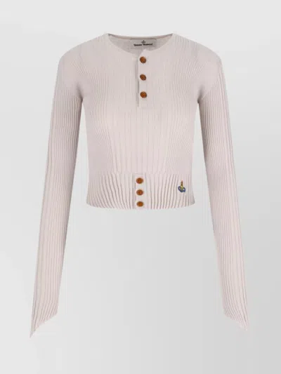 Vivienne Westwood Sleeve Button Cropped Ribbed Top In Gray