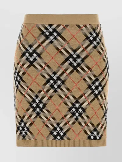 Burberry Embroidered Wool Blend Mini Skirt In Brown
