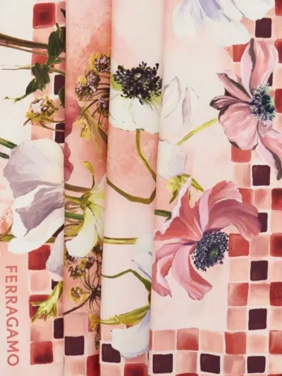 Ferragamo Floral Square Silk Scarf In White