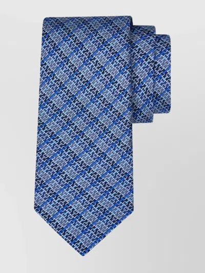 Ferragamo Cravatta Arazzo In Seta Stampa Gancini Chain In Blue