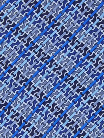 Ferragamo Cravatta Arazzo In Seta Stampa Gancini Chain In Blue