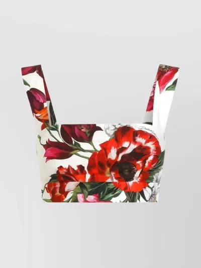 Dolce & Gabbana Multicolor Croped Top With Square Neck And All-over Floral Design In Cotton Woman In Multi