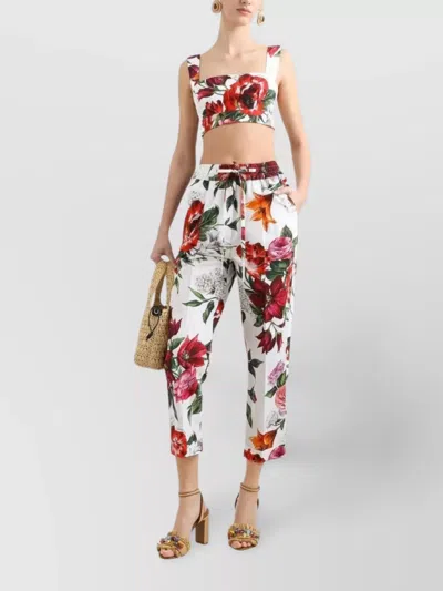 Dolce & Gabbana Multicolor Croped Top With Square Neck And All-over Floral Design In Cotton Woman In Multi
