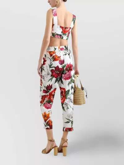 Dolce & Gabbana Multicolor Croped Top With Square Neck And All-over Floral Design In Cotton Woman In Multi