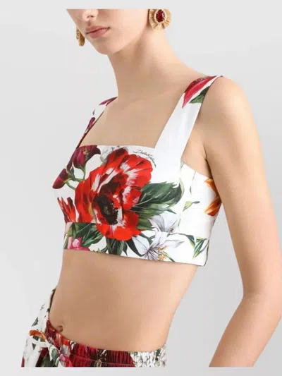 Dolce & Gabbana Multicolor Croped Top With Square Neck And All-over Floral Design In Cotton Woman In Multi