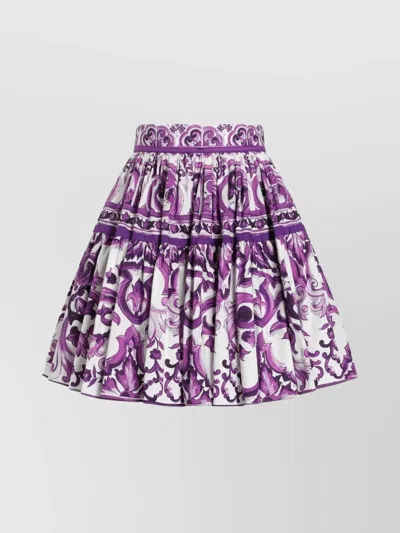Dolce & Gabbana Violet Pleated Miniskirt With Rear Zip Closure And All-over Graphic Print In Cotton Woman In Pink