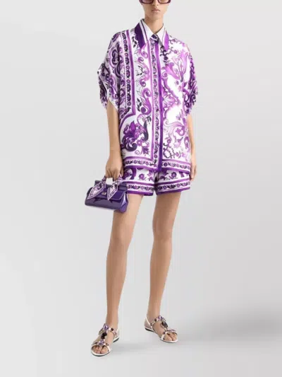 Dolce & Gabbana Silk Shirt With Bold Floral Print In Purple