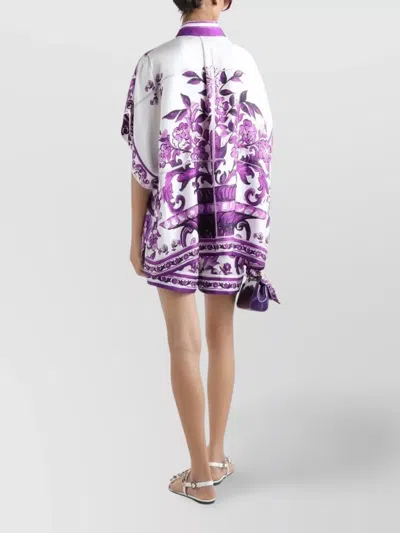 Dolce & Gabbana Silk Shirt With Bold Floral Print In Purple