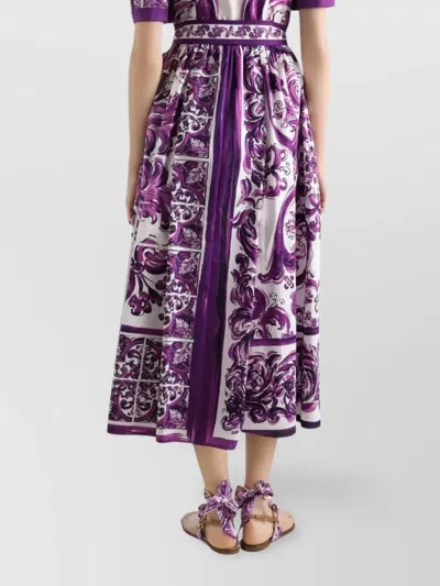 Dolce & Gabbana Collar Dress With Waist Knot And Majolica Print In Purple