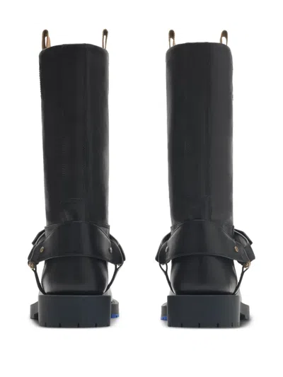 Burberry Strap Detail Leather Boots In Black