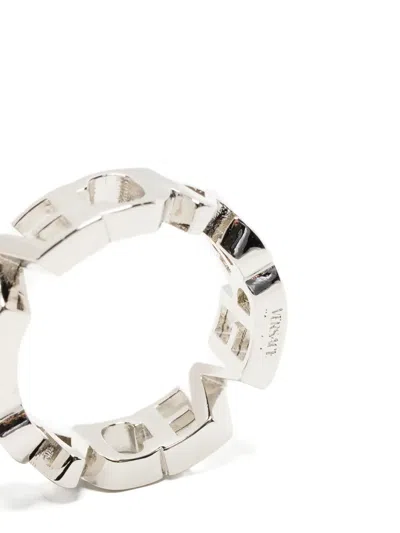 Versace Logo Ring In Metallic