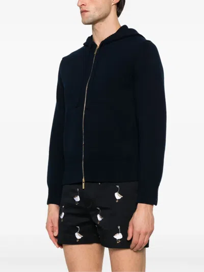 Thom Browne Geese-intarsia Zipped Hoodie In Black