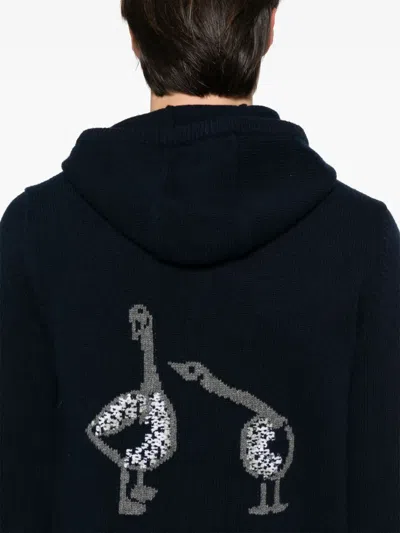Thom Browne Geese-intarsia Zipped Hoodie In Black