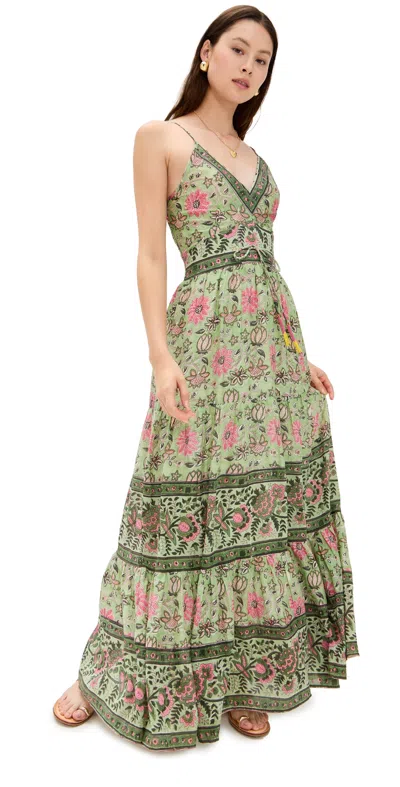 Bell Sabrina Maxi Dress Mint And Pink Floral In Green