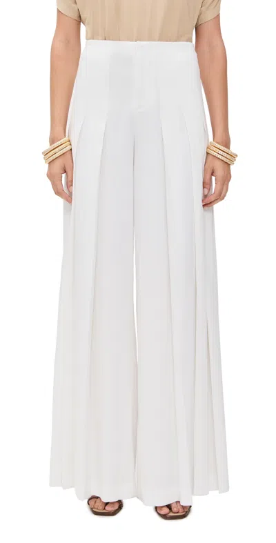 Alice And Olivia Ainslie Ultra High Rise Pleated Wide Leg Pants Off White In White