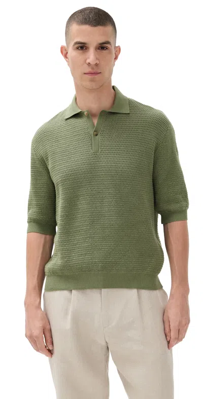 De Bonne Facture Honeycomb Knitted Polo Sage In Green
