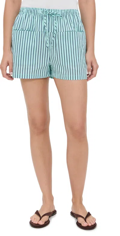 Lna Hanalei Shorts Teal Navy Stripe In Green