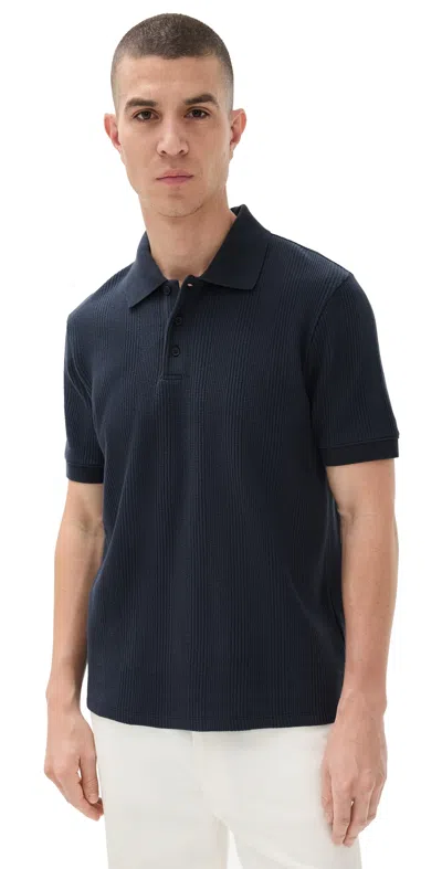 Vince Textured Stretch Cotton Polo In Blue