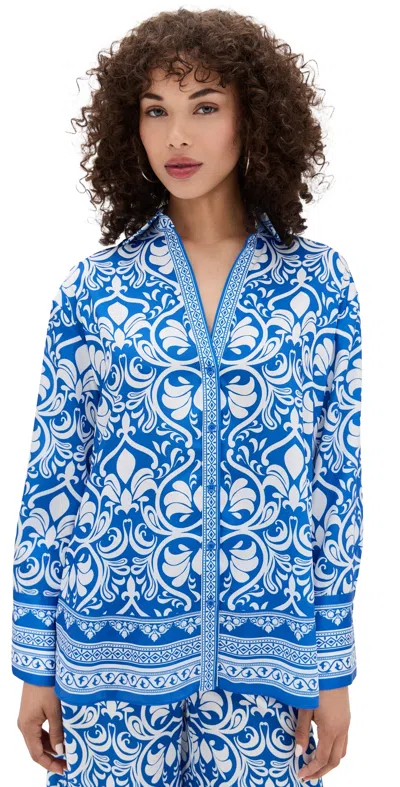 Alice And Olivia Kiva Oversized Pajama Shirt Soiree True Blue In Blue