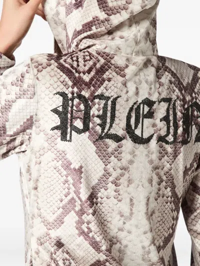 Philipp Plein Python-print Zip-up Hoodie In Neutral