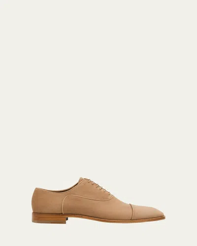 Christian Louboutin Men's Greggory Cap-toe Nubuck Leather Oxfords In Brown