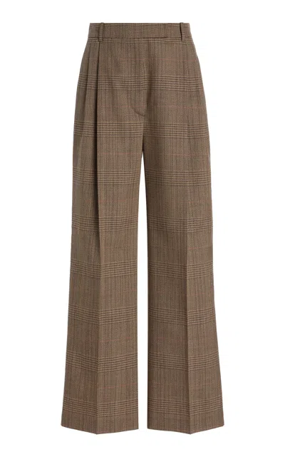 Rohe Prince Of Wales Checked Mid-rise Wool Trousers In Brown