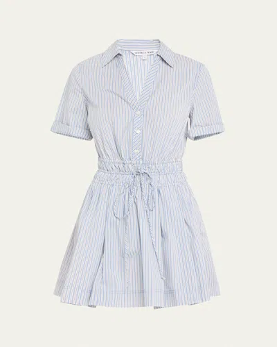Veronica Beard Susan Stripe Short-sleeve Mini Dress In Blue