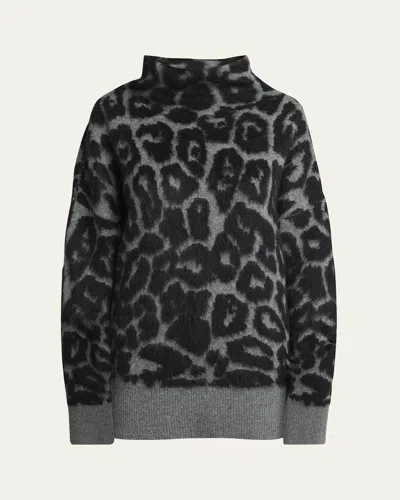 Stella Mccartney Leopard Jacquard Oversized Wool Turtleneck In Animal Print