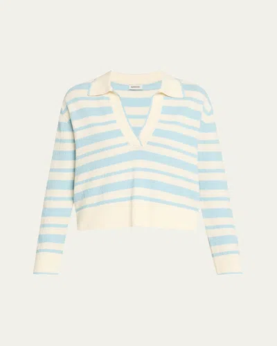 Simkhai Miller Long-sleeve Stripe Polo Sweater In Blue