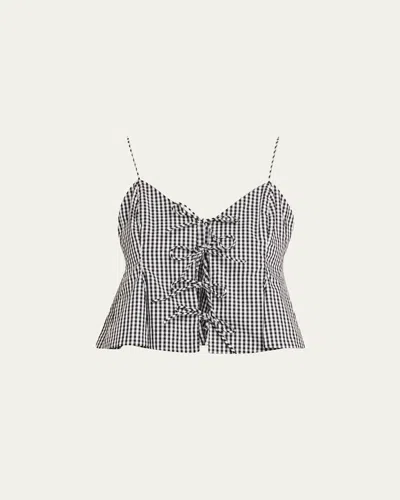 Sea Inactive Coo China Style Neci Tie-front Gingham Cotton Tank Top In Gray