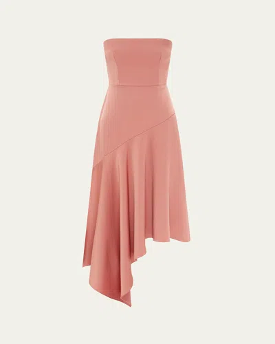 Alex Perry Strapless Asymmetric Satin Crepe Midi Dress In Pink